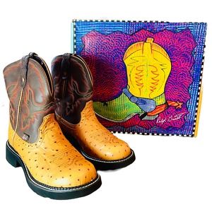 NEW Cognac Ostrich Print Justin Gypsy Cowgirl Boots sz 8.5